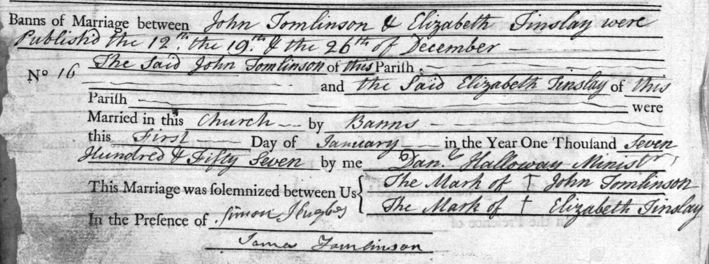 Taken on January 1st, 1757 and sourced from Certificate - Marriage.