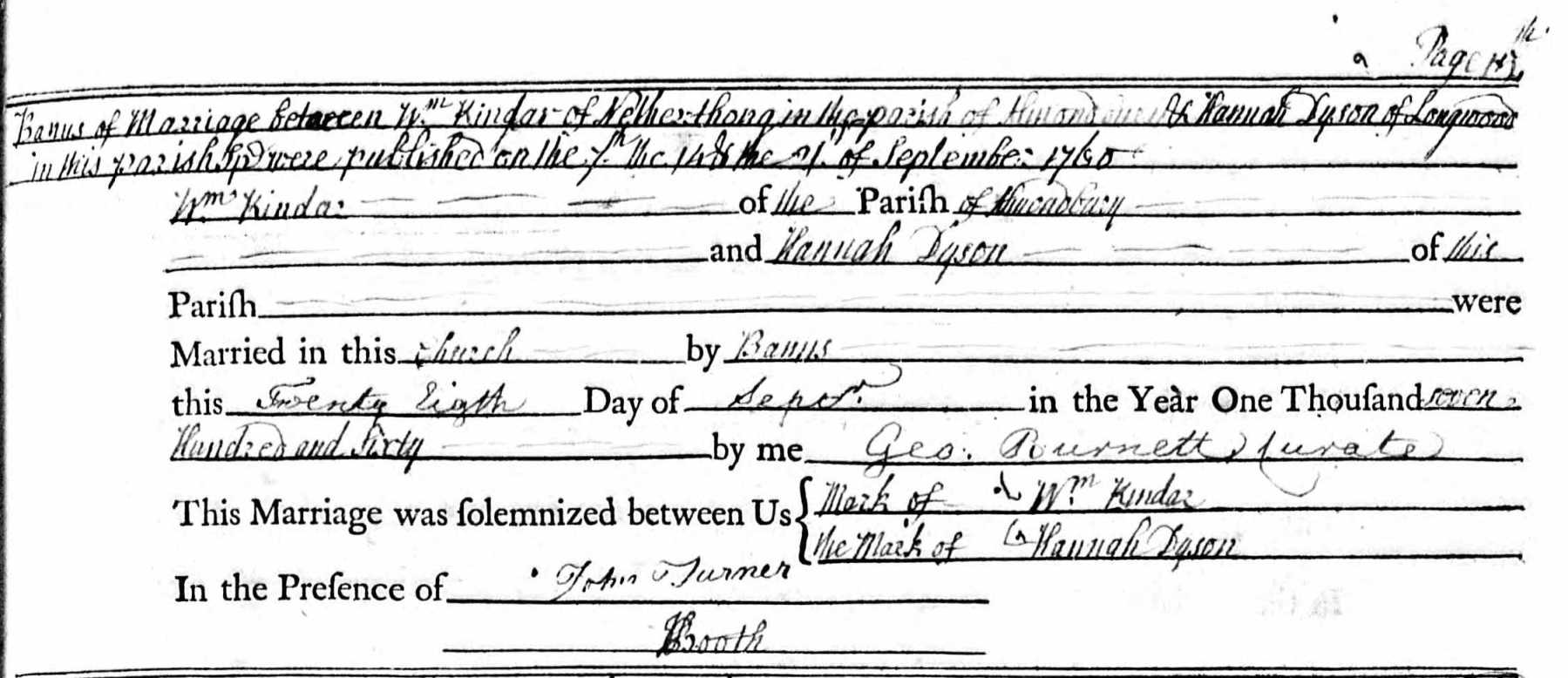 Taken on September 21st, 1760 and sourced from Certificate - Banns / License.