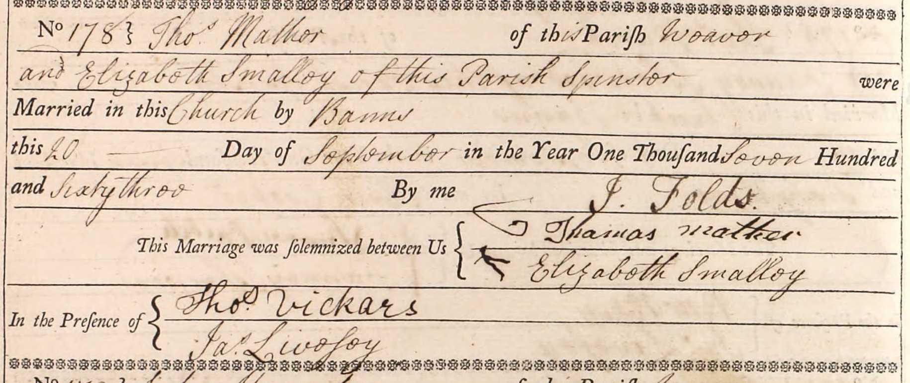 Taken in 1763 and sourced from Certificate - Marriage.