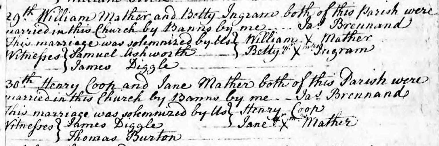 Taken in 1766 in Prestwich and sourced from Certificate - Marriage.