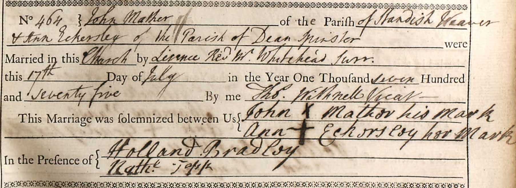 Taken on July 17th, 1775 and sourced from Certificate - Marriage.