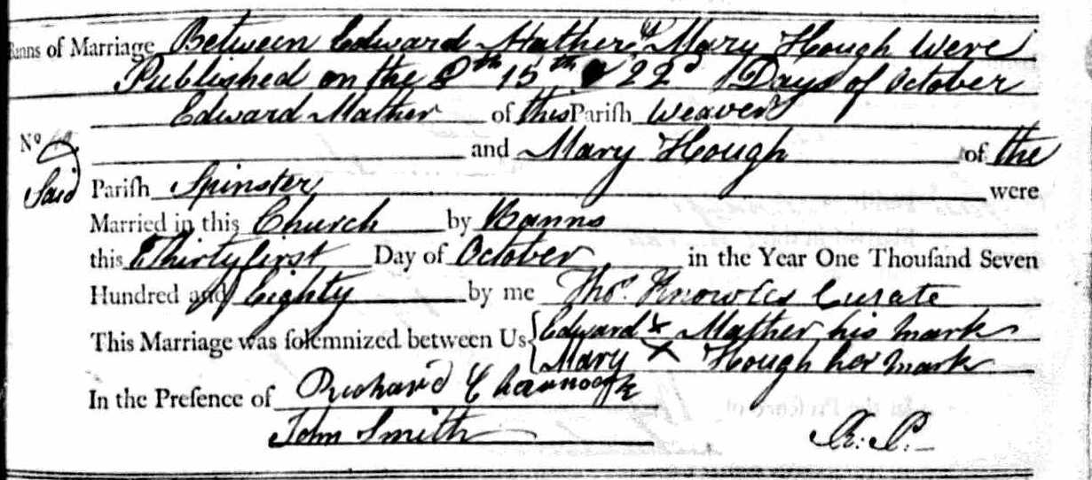 Taken on October 31st, 1780 and sourced from Certificate - Marriage.