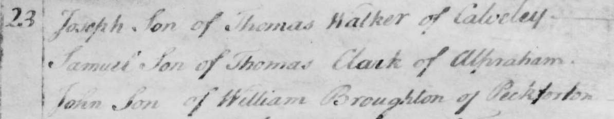 Taken on June 23rd, 1782 in Peckforton and sourced from Certificate - Baptism.