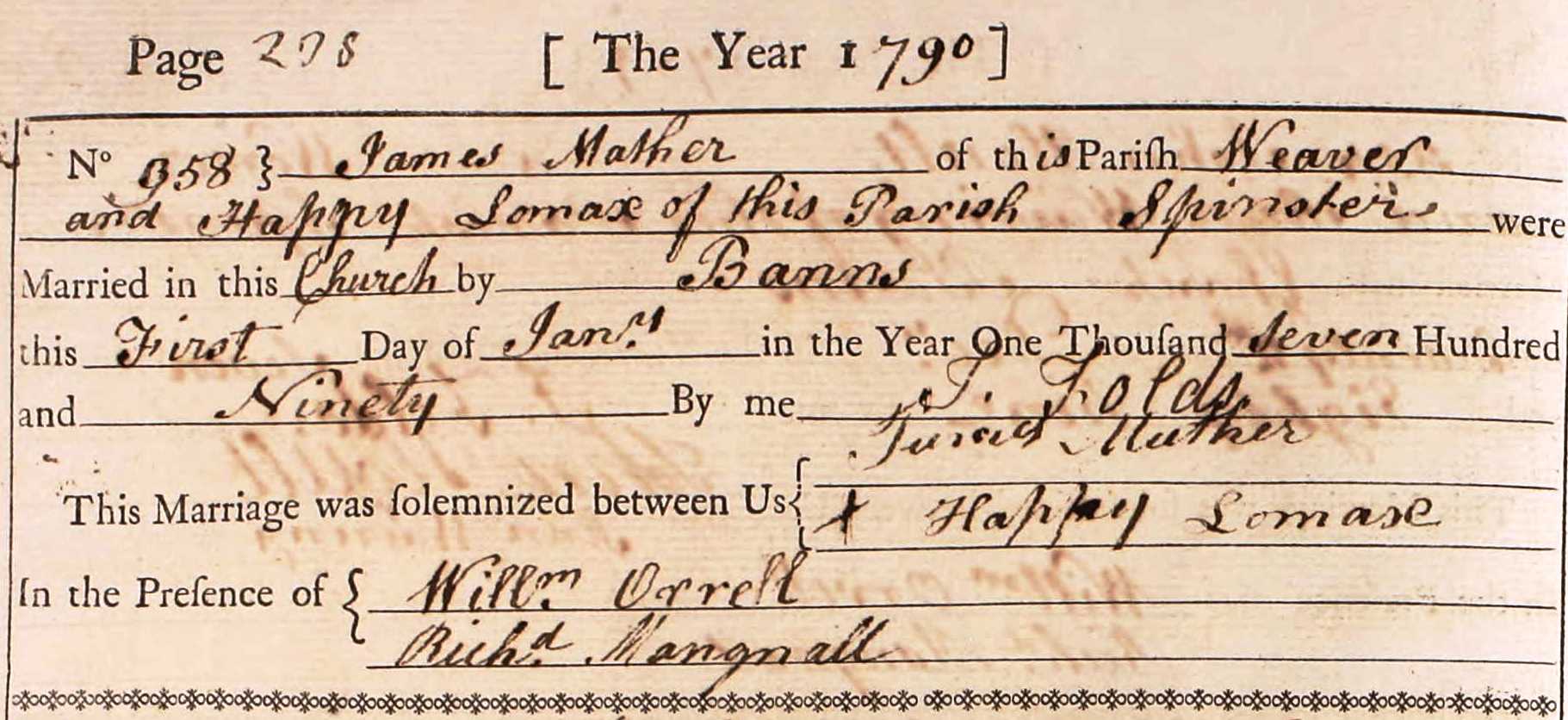 Taken on January 1st, 1790 and sourced from Certificate - Marriage.