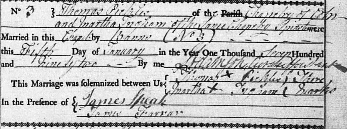 Taken on January 5th, 1792 and sourced from Certificate - Marriage.