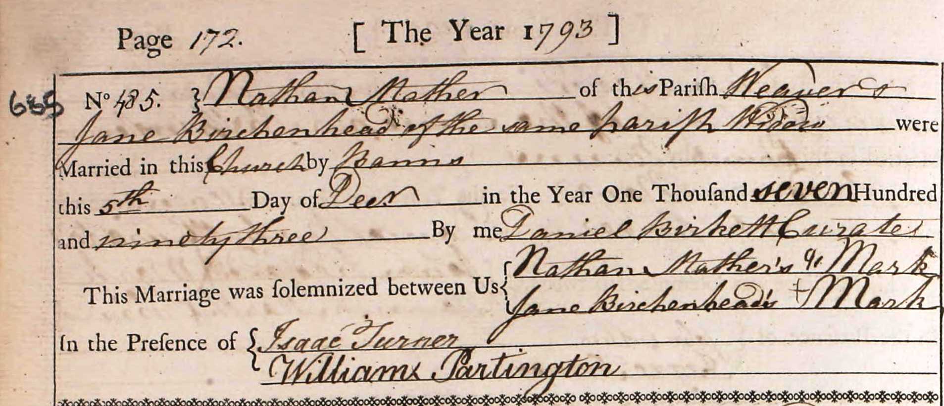 Taken on December 5th, 1793 and sourced from Certificate - Marriage.