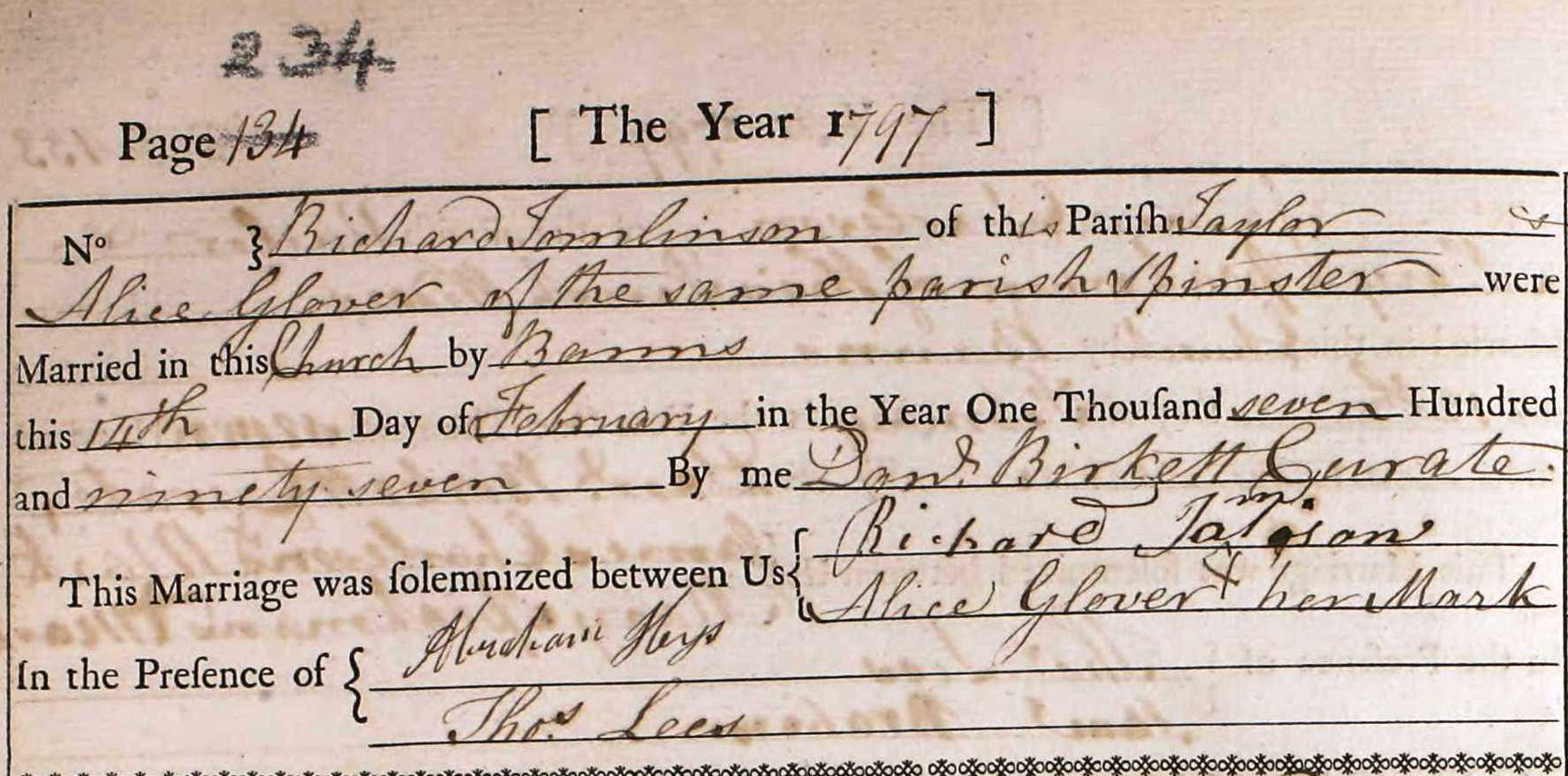 Taken on February 14th, 1797 and sourced from Certificate - Marriage.