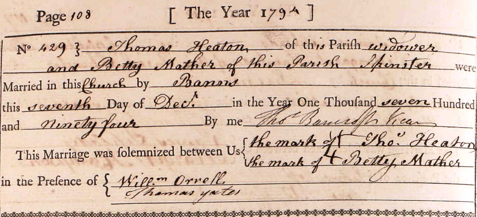 Taken on December 7th, 1794 and sourced from Certificate - Marriage.