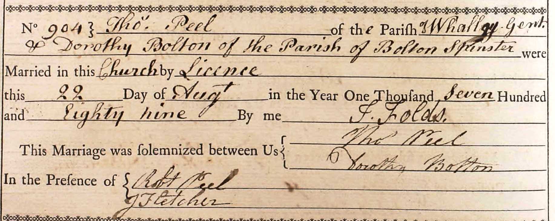 Taken on August 22nd, 1789 and sourced from Certificate - Marriage.