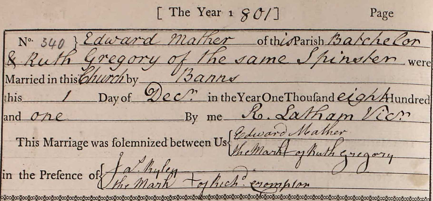 Taken on December 1st, 1801 and sourced from Certificate - Marriage.