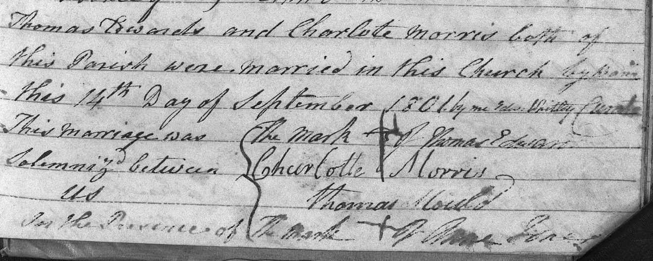 Taken on September 14th, 1801 and sourced from Certificate - Marriage.