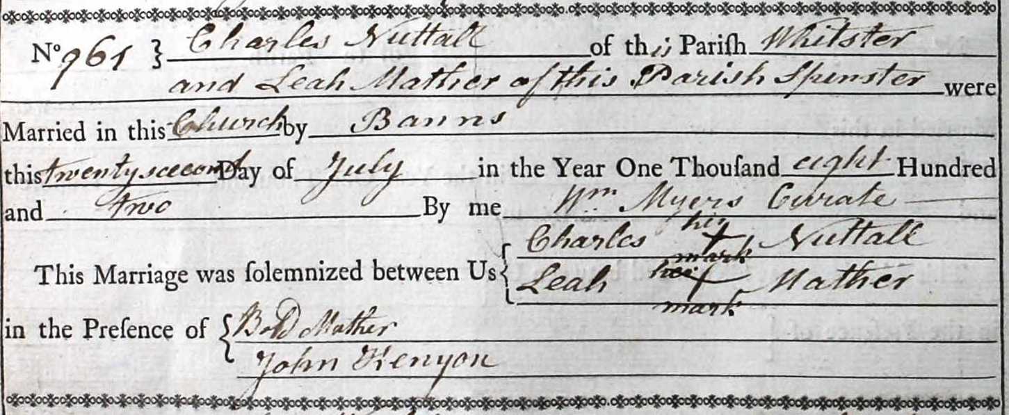 Taken on July 22nd, 1802 and sourced from Certificate - Marriage.