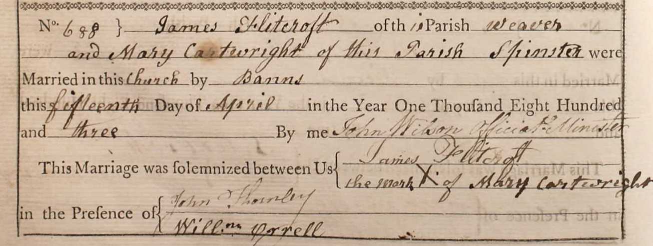 Taken on April 15th, 1803 and sourced from Certificate - Marriage.