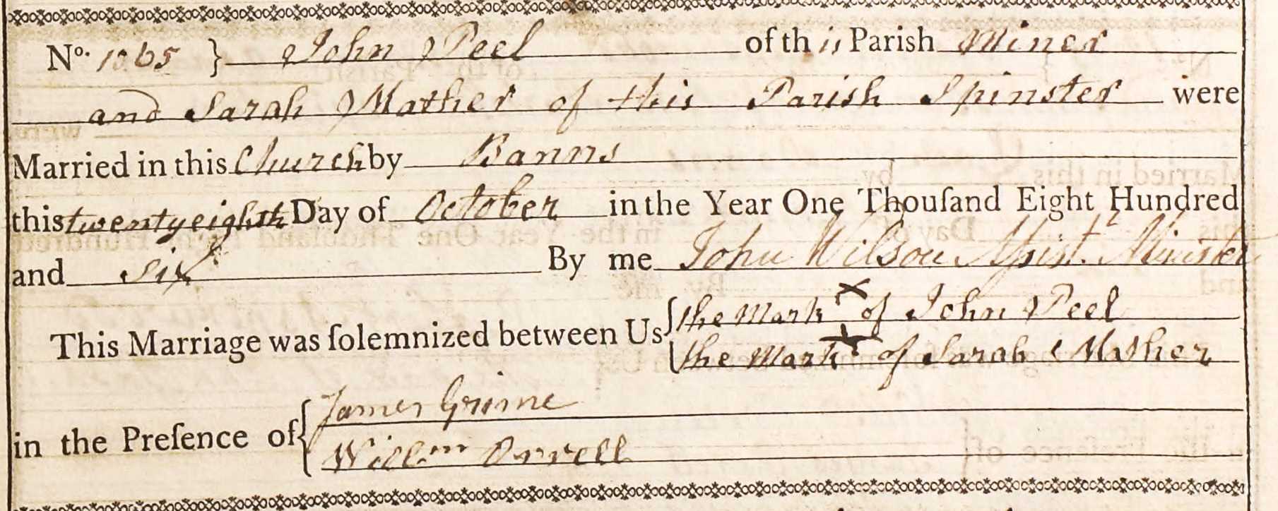 Taken on October 28th, 1806 and sourced from Certificate - Marriage.