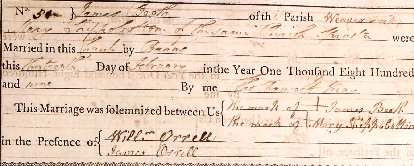 Taken on February 13th, 1809 and sourced from Certificate - Marriage.