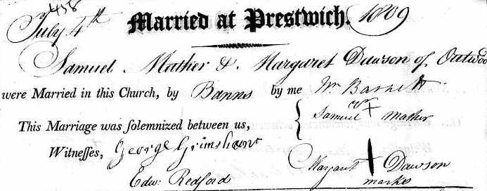 Taken on July 4th, 1809 and sourced from Certificate - Marriage.