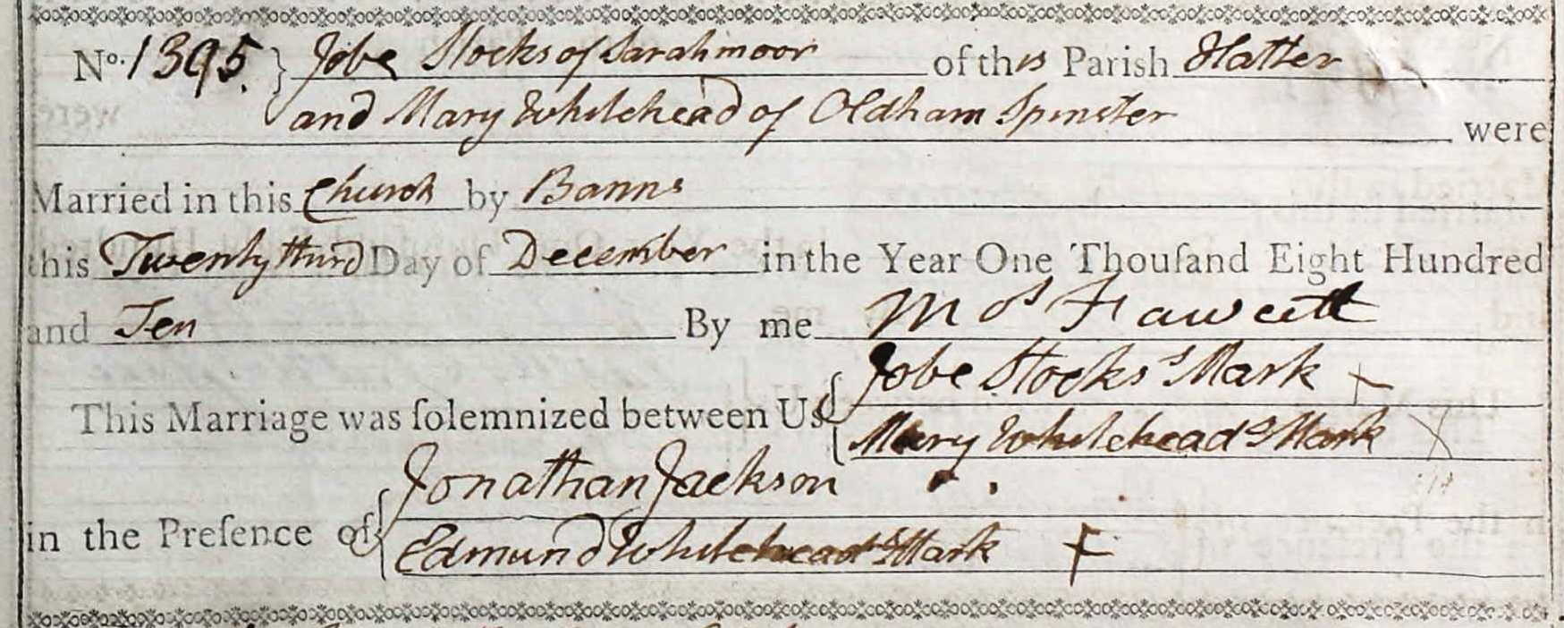 Taken on December 23rd, 1810 and sourced from Certificate - Marriage.