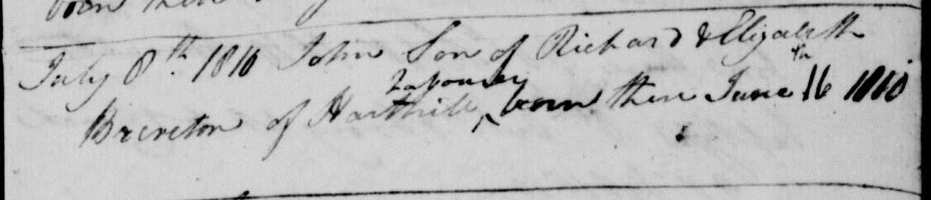 Taken on July 8th, 1810 in Harthill and sourced from Certificate - Baptism.