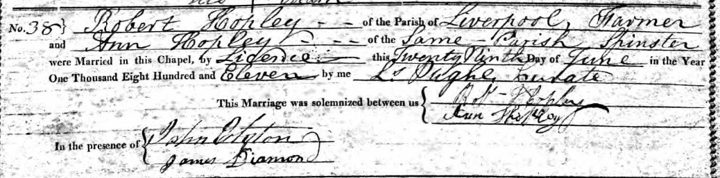 Taken on June 29th, 1811 in Liverpool and sourced from Certificate - Marriage.