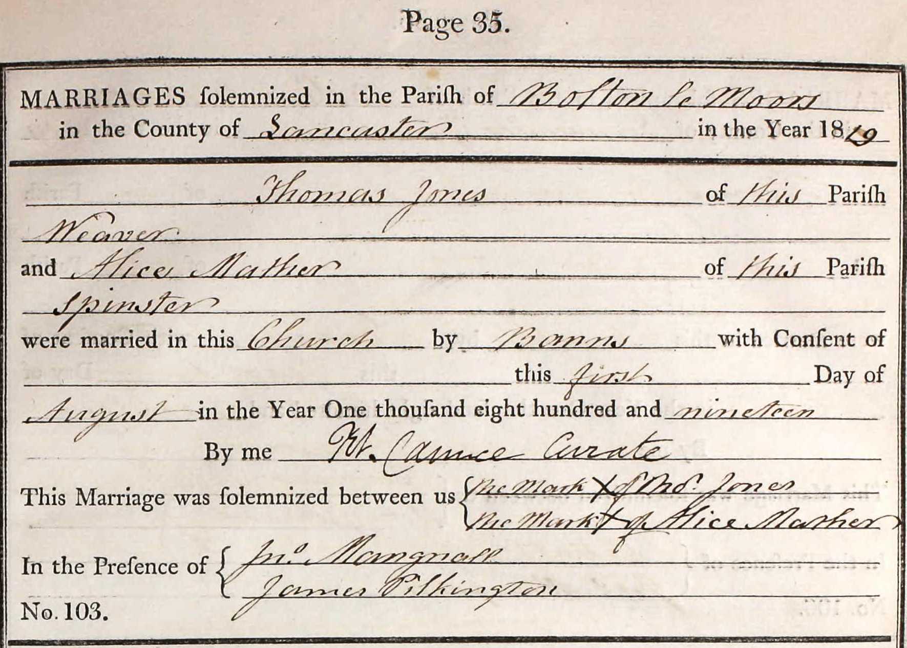 Taken on April 15th, 1819 and sourced from Certificate - Marriage.