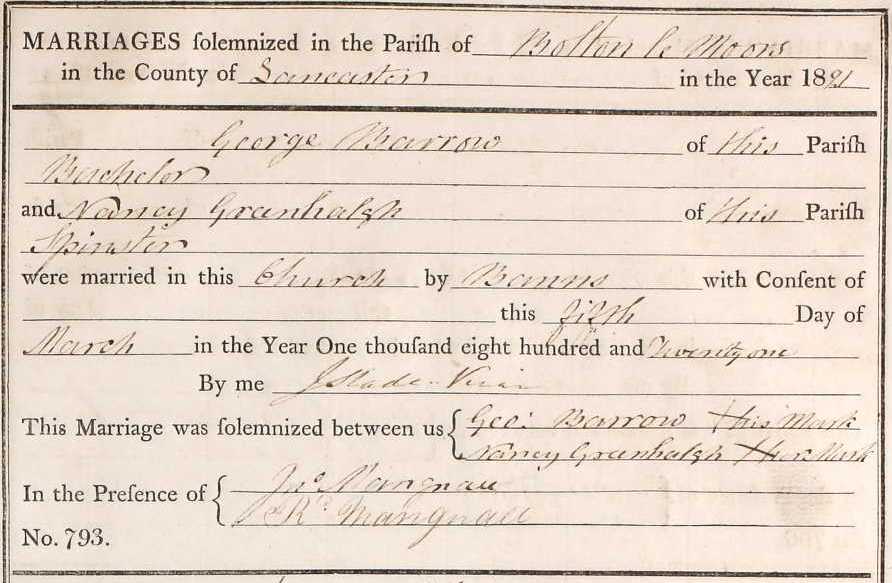 Taken on March 5th, 1821 and sourced from Certificate - Marriage.