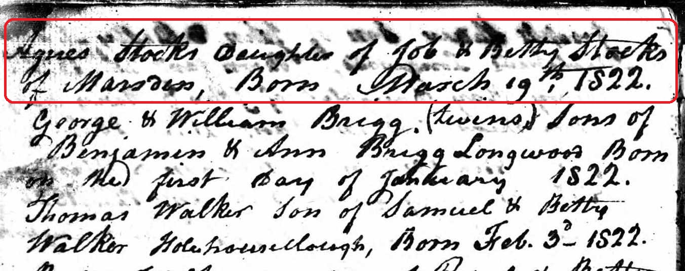 Taken on March 19th, 1822 and sourced from Certificate - Baptism.