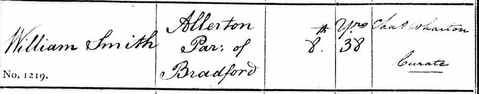 Taken on February 8th, 1822 and sourced from West Yorkshire Deaths & Burials (1813-1985).