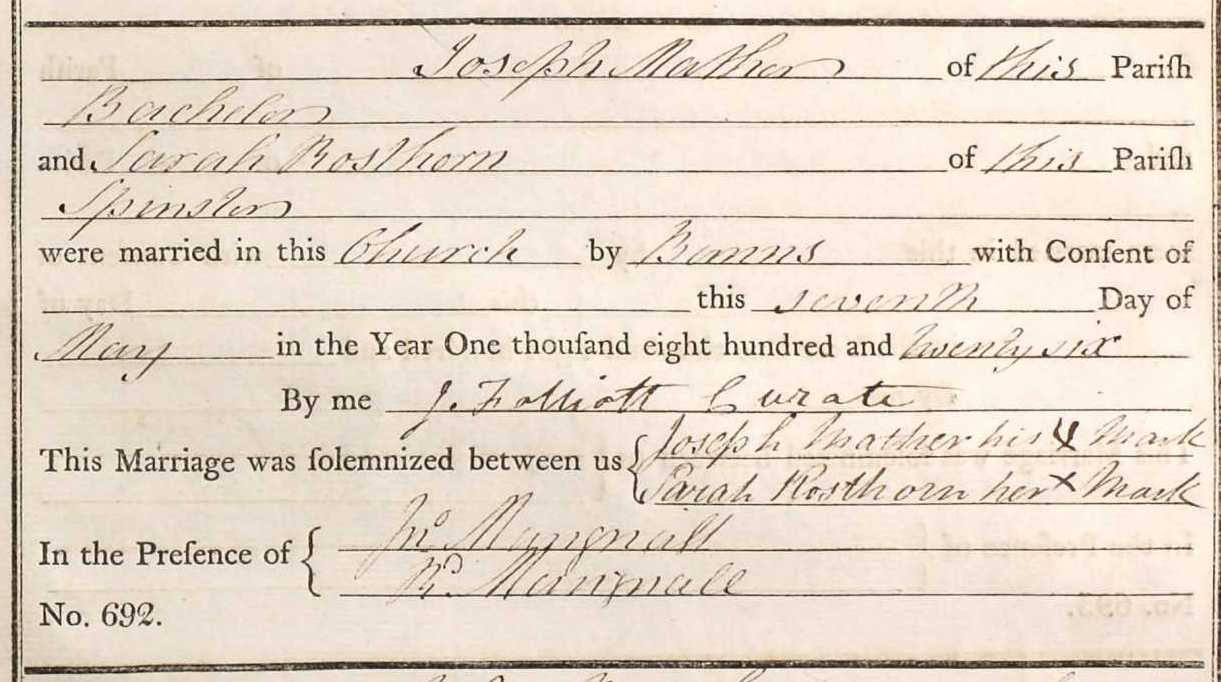 Taken on May 7th, 1826 and sourced from Certificate - Marriage.