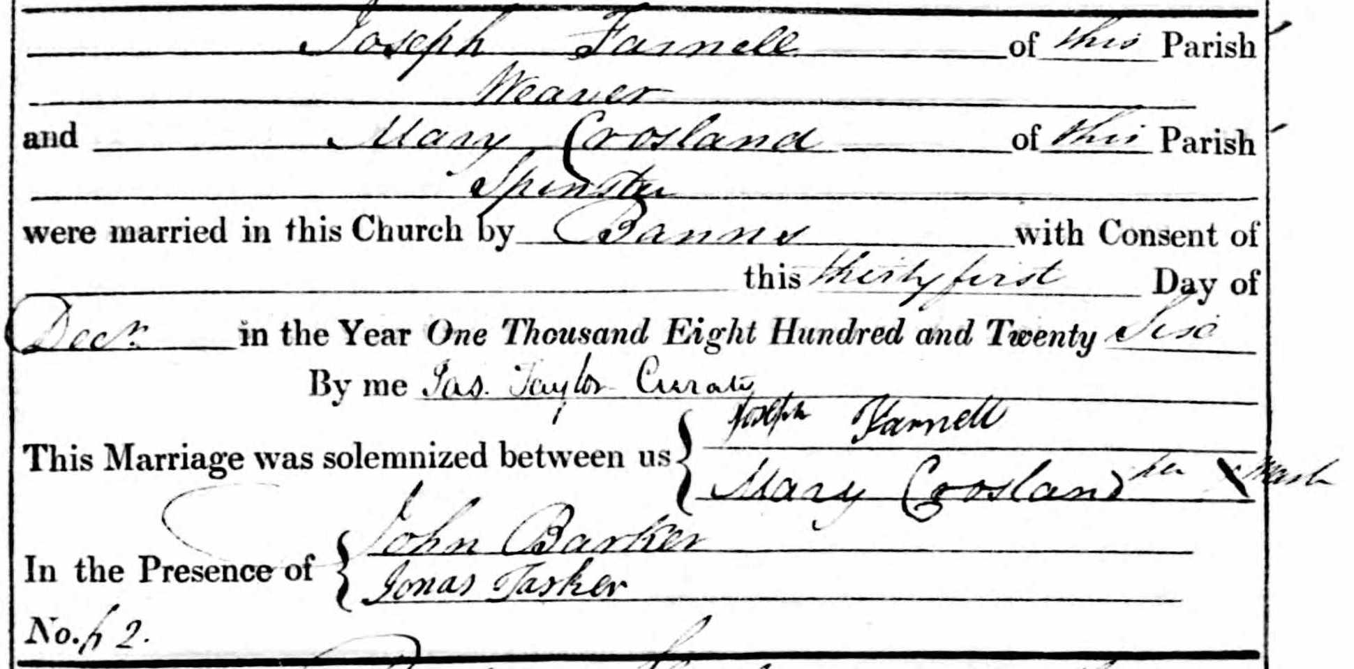 Taken on December 31st, 1826 at St. Peter (Bradford Cathederal) and sourced from Certificate - Marriage.