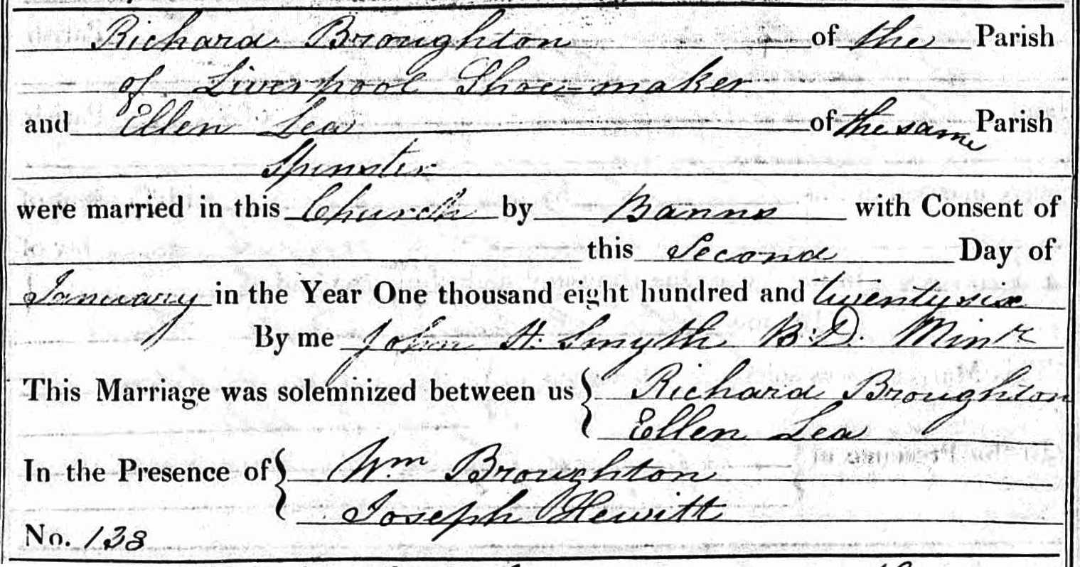 Taken on January 2nd, 1826 and sourced from Certificate - Marriage.