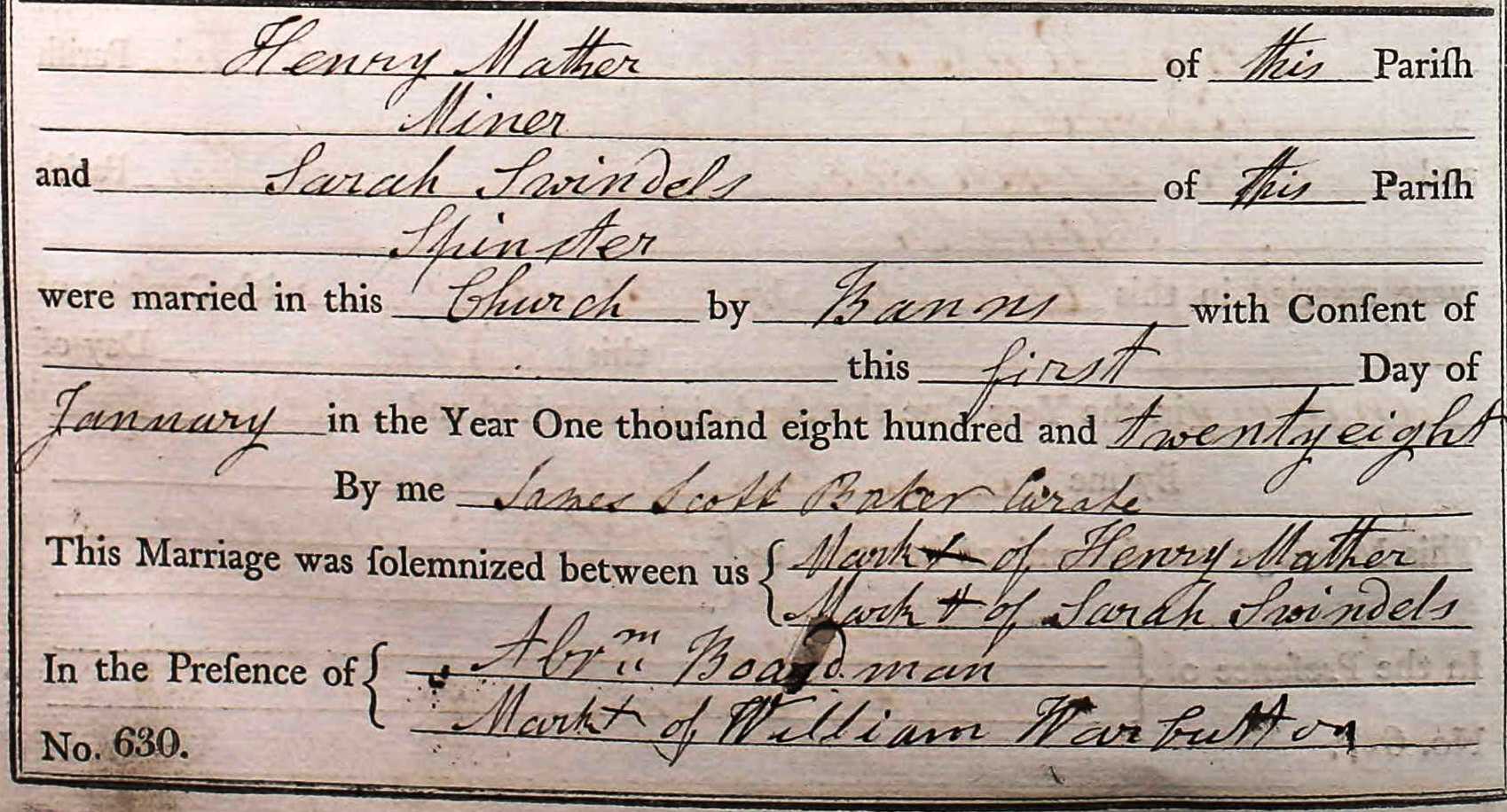 Taken on January 1st, 1828 and sourced from Certificate - Marriage.