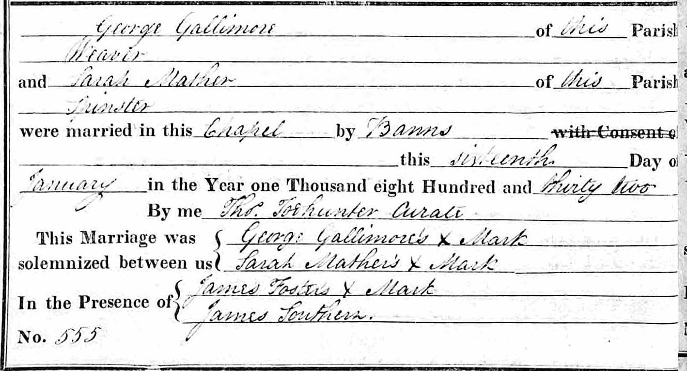 Taken on January 16th, 1832 and sourced from Certificate - Marriage.