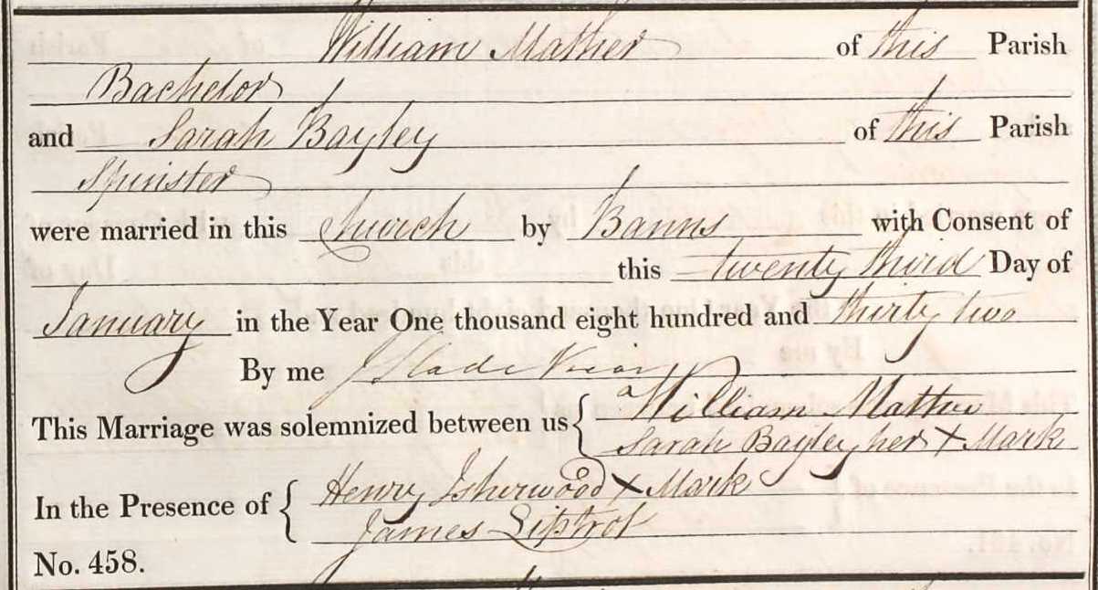 Taken on January 23rd, 1832 and sourced from Certificate - Marriage.