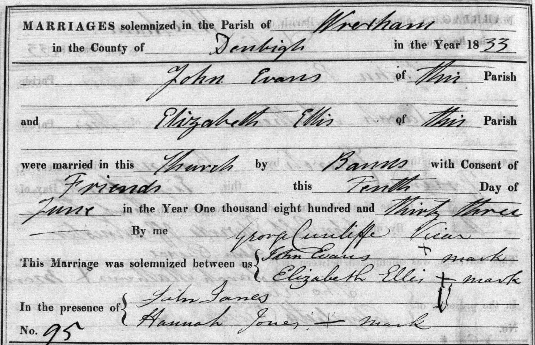 Taken on June 10th, 1833 and sourced from Certificate - Marriage.