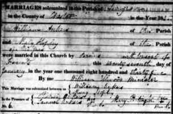 Taken on January 27th, 1835 and sourced from Certificate - Marriage.