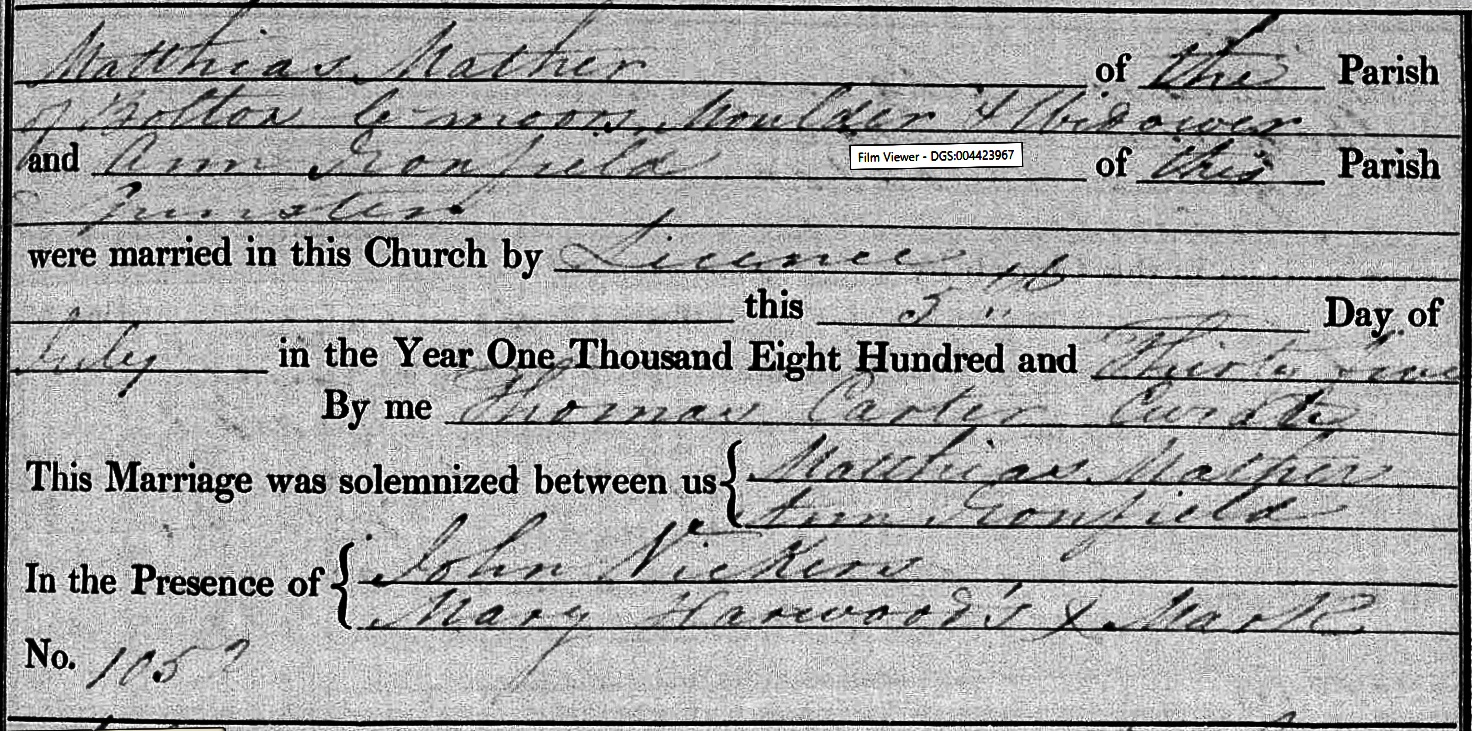 Taken on July 5th, 1835 and sourced from Certificate - Marriage.