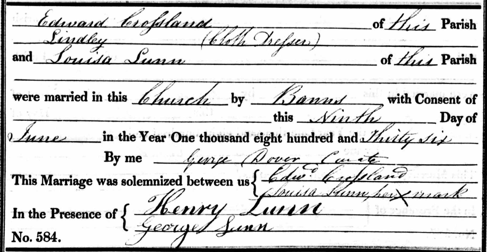 Taken on June 9th, 1836 and sourced from Certificate - Marriage.