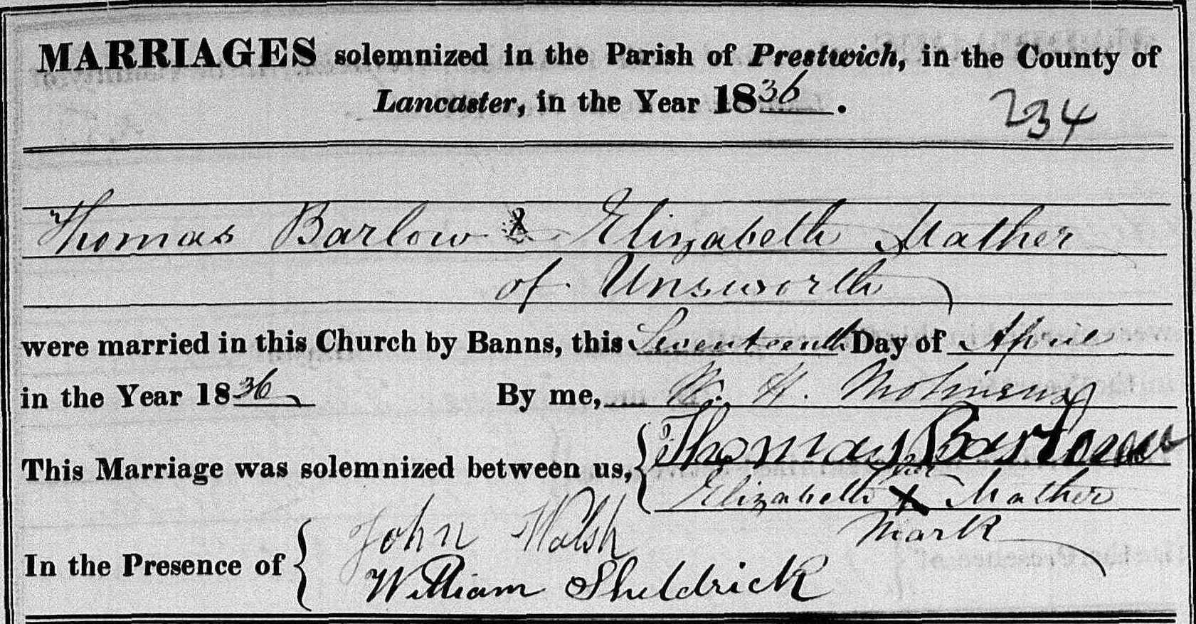 Taken on April 17th, 1836 and sourced from Certificate - Marriage.