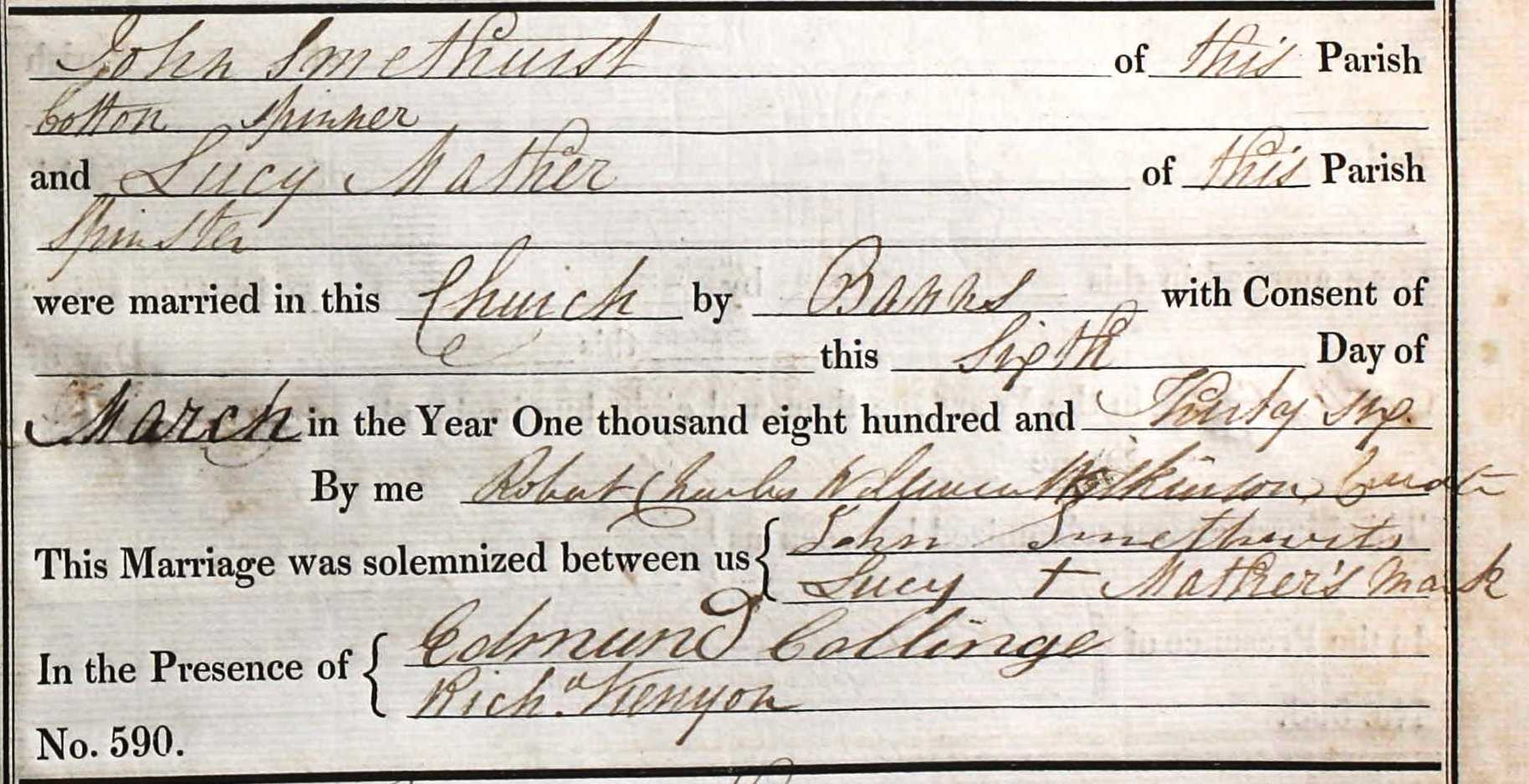 Taken on March 6th, 1836 and sourced from Certificate - Marriage.