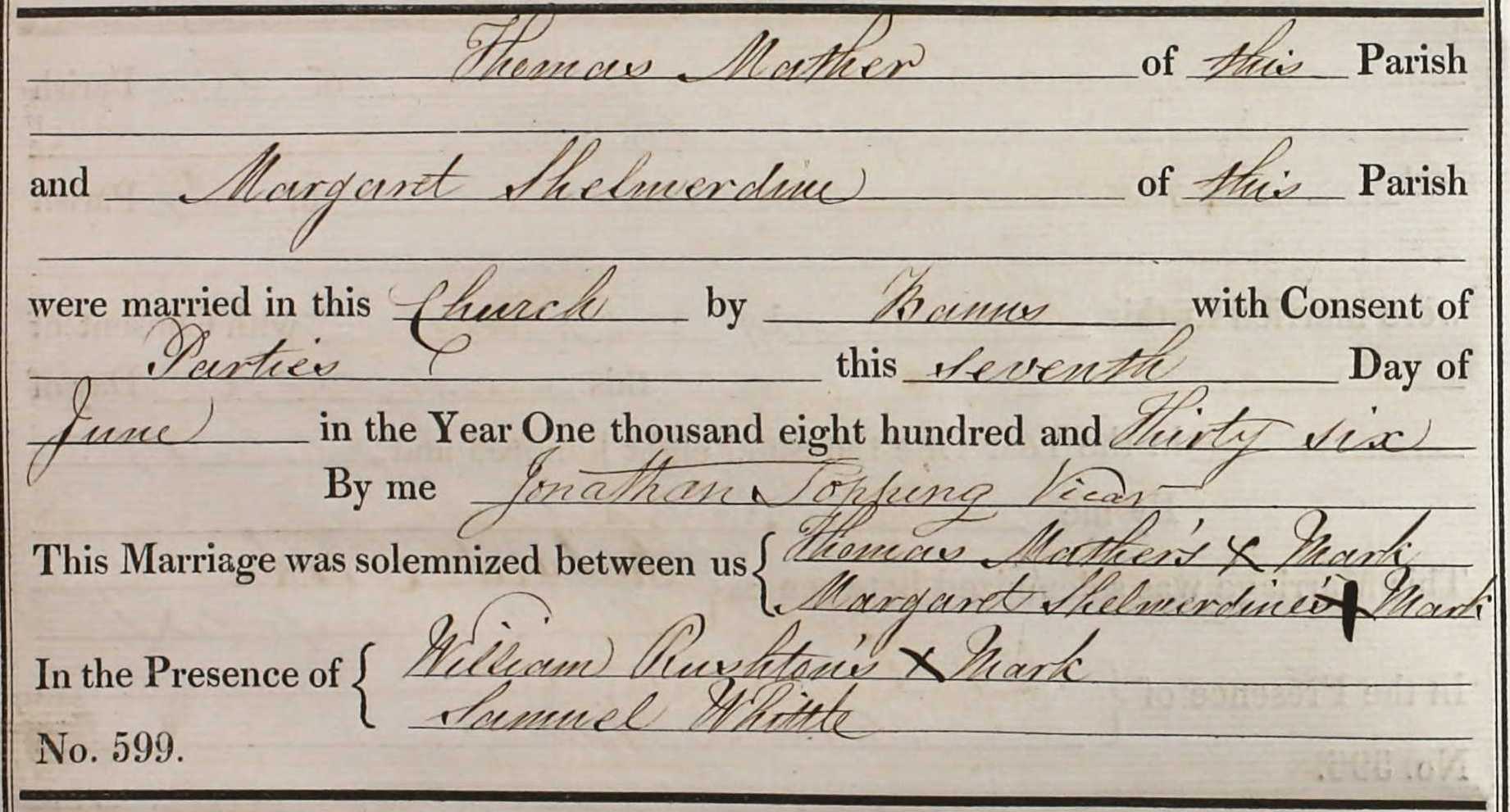 Taken on June 7th, 1836 and sourced from Certificate - Marriage.