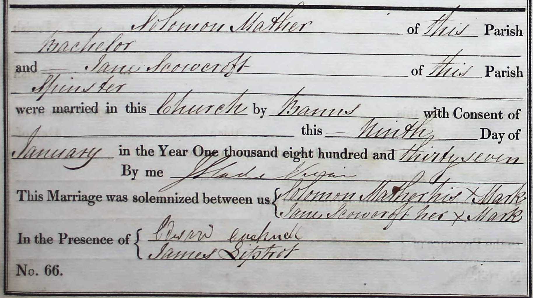 Taken on January 9th, 1837 and sourced from Certificate - Marriage.