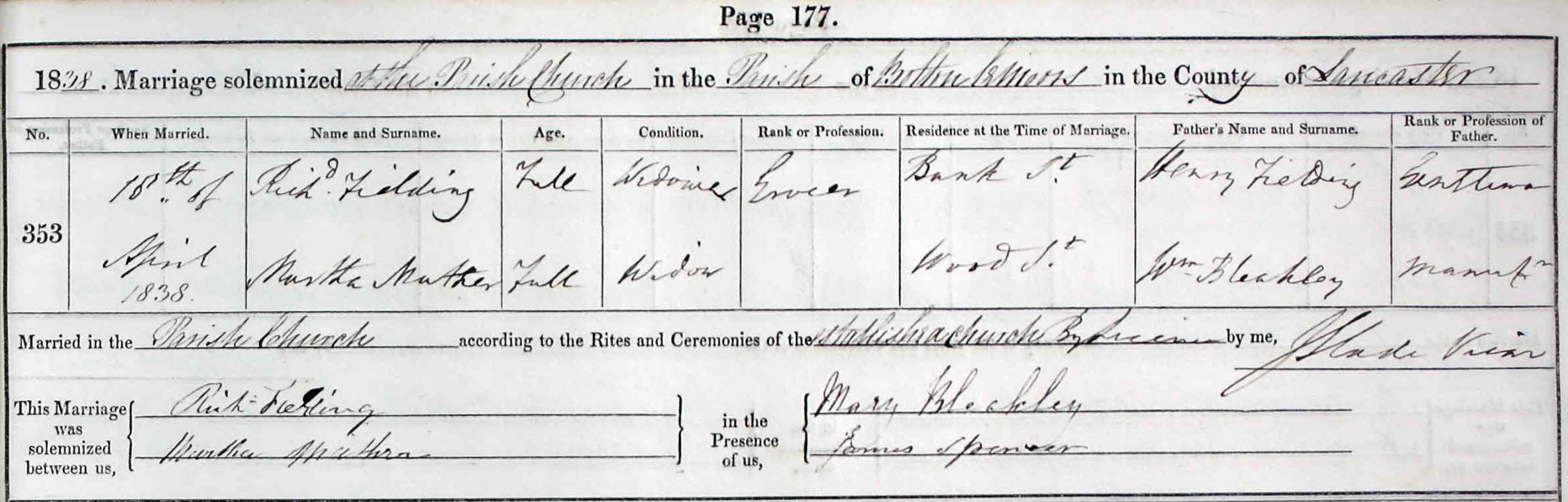 Taken on April 18th, 1838 and sourced from Certificate - Marriage.