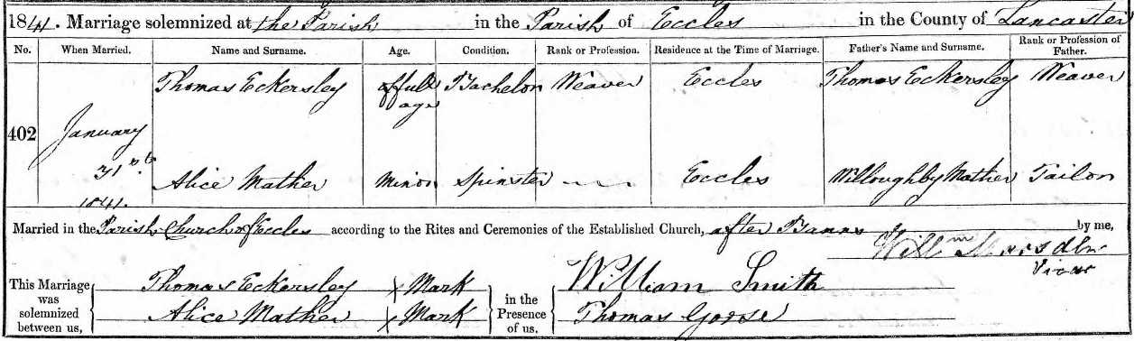 Taken on January 31st, 1841 and sourced from Certificate - Marriage.