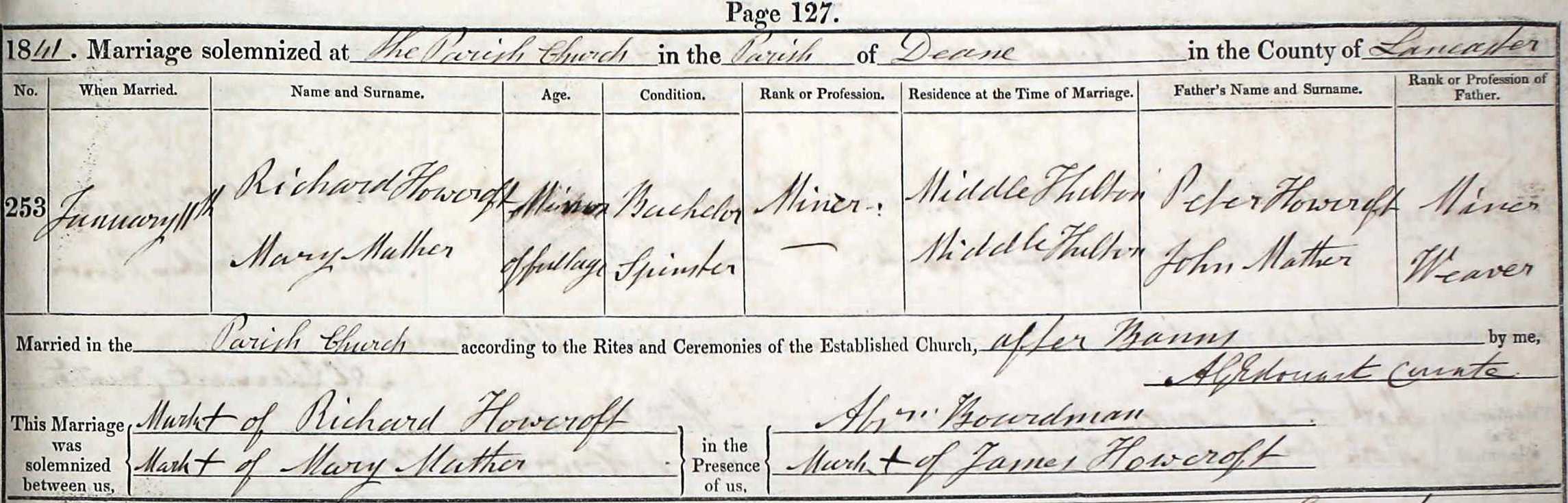 Taken on January 11th, 1841 and sourced from Certificate - Marriage.