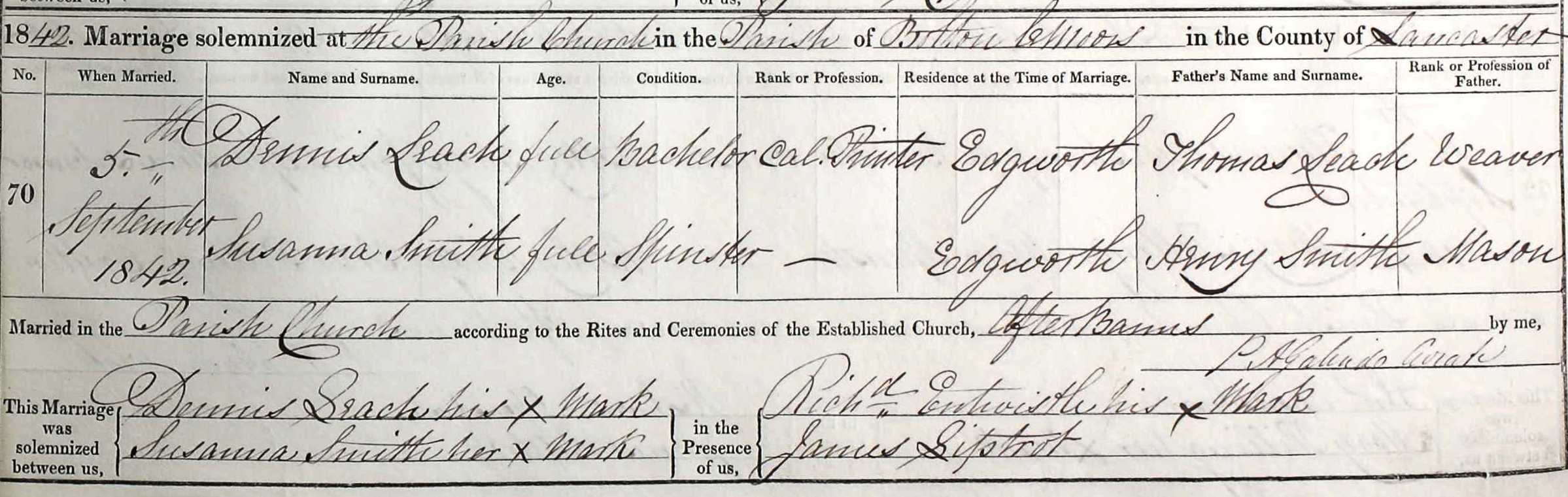 Taken on September 5th, 1842 and sourced from Certificate - Marriage.