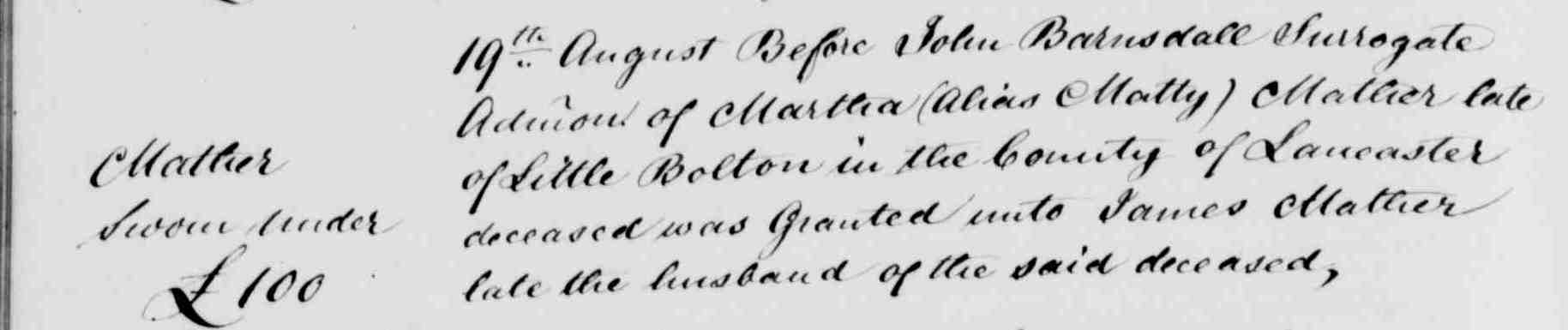 Taken on August 19th, 1843 in Little Bolton and sourced from Wills - Cheshire.