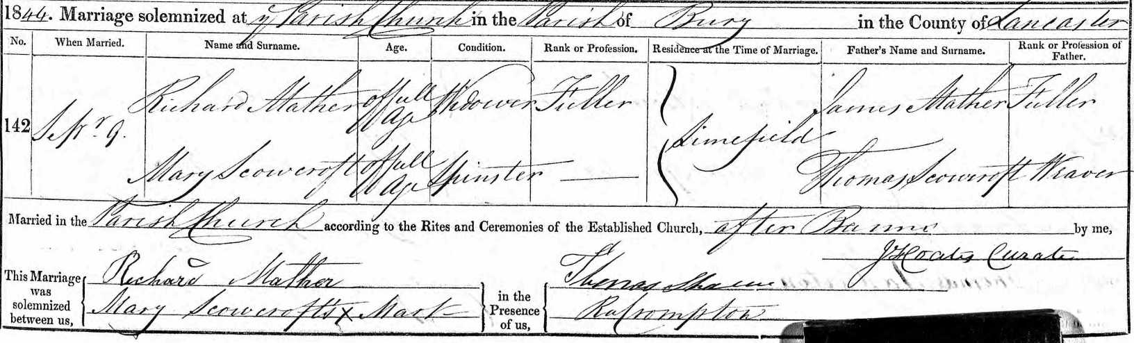 Taken on September 8th, 1844 and sourced from Certificate - Marriage.