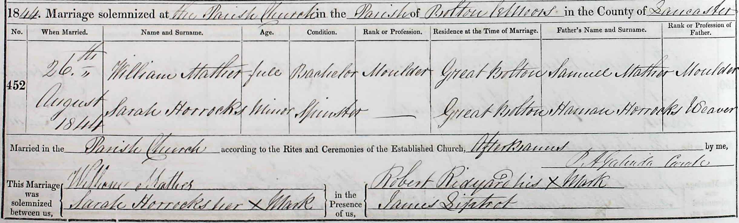 Taken on August 26th, 1844 and sourced from Certificate - Marriage.