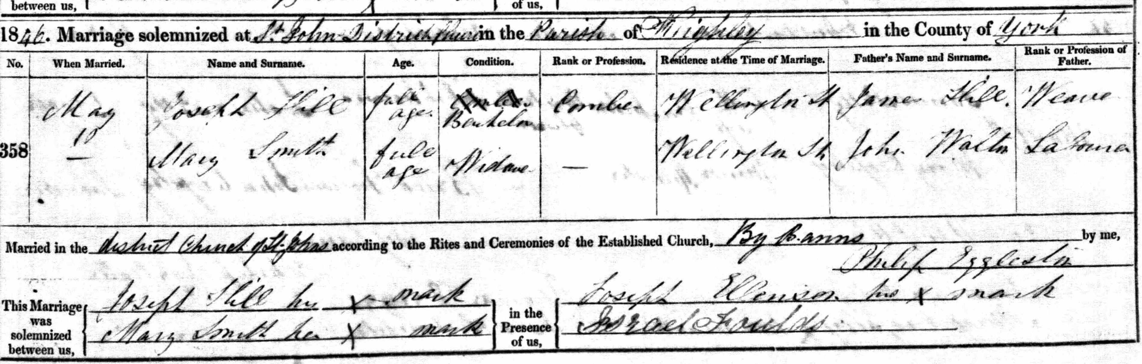 Taken on May 10th, 1846 and sourced from Certificate - Marriage.