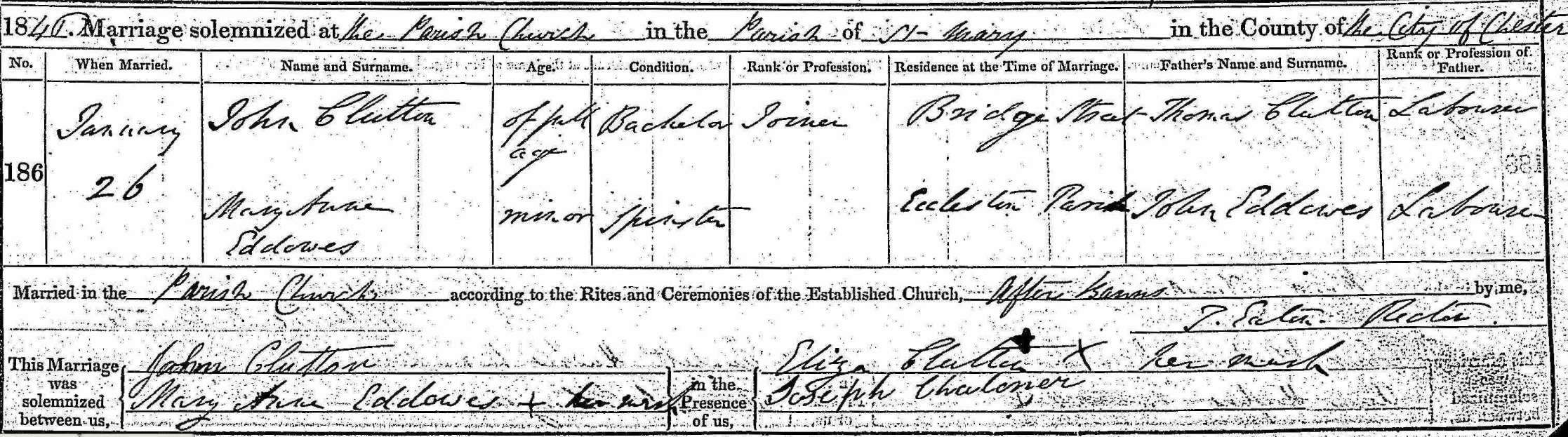 Taken on January 28th, 1846 and sourced from Certificate - Marriage.